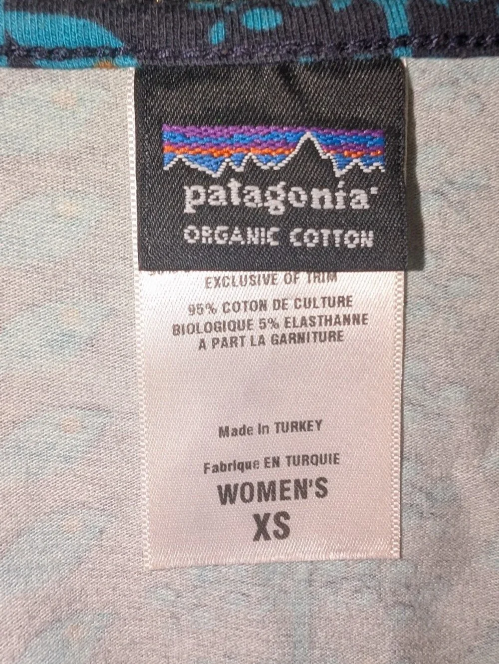 Patagonia Teal Leaf-Print 3/4 Sleeve V-Neck Dress